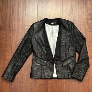 April77 French Lux Shimmering Black Metallic Women's Tuxedo Jacket, Size Small